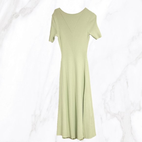 NWT Maje Ribbed Scoop Back Lace Up Mint Green Midi Dress, Size 36 (S) - Picture 3 of 8